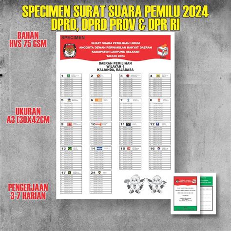 Jual 5 000 Lembar Surat Suara Specimen Caleg Pemilu Ukuran A3 Shopee