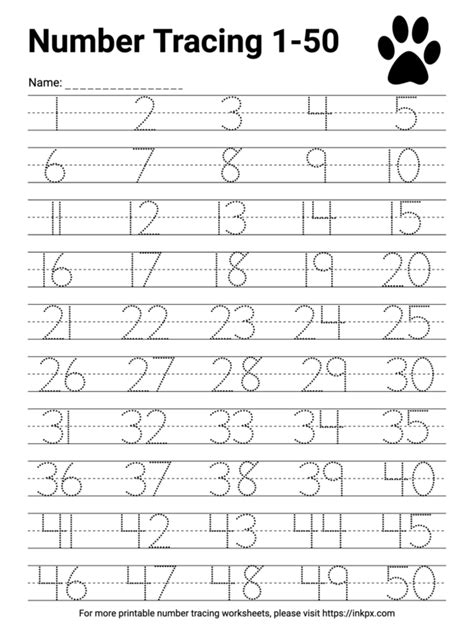 Printable Lined 1 50 Number Tracing Worksheet · Inkpx