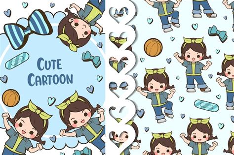 Premium Vector Greeting Card And Pattern Of Naughty Cute Girl