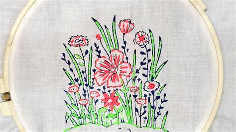 Hand Embroidery Block Print With Kathan Stitch Beautiful Flower Design