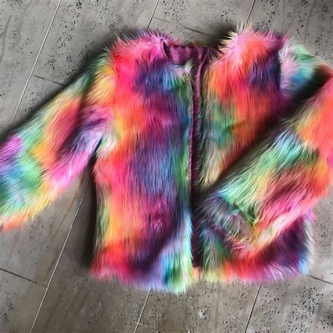 Rainbow Fur Jacket Burning Man Unicorn Fur Coat Rainbow Etsy Fur