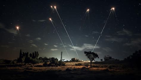 Premium Photo Israel S Iron Dome System Intercepts Rockets On A Night Sky