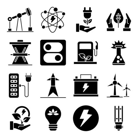 Paquete de iconos de glifos de plantas de energía Vector Premium