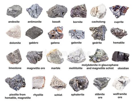 Sistema De Diversas Piedras Con Nombres Aisladas En Blanco Foto De