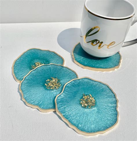 Resin Coaster Set Turquoise Resin Geode Coaster Agate With Etsy