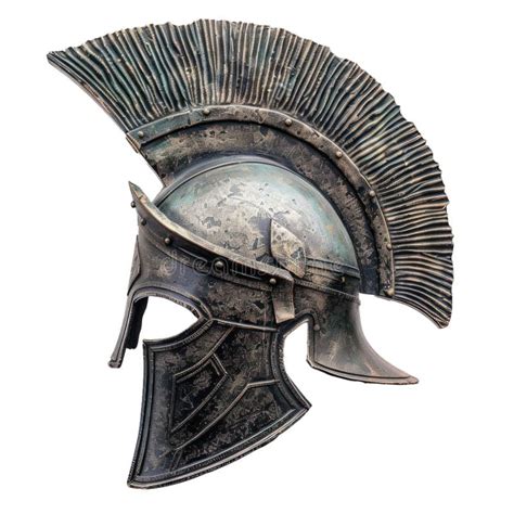 Ancient Greek Helmet Showing Battle Damage on White Background Stock ...