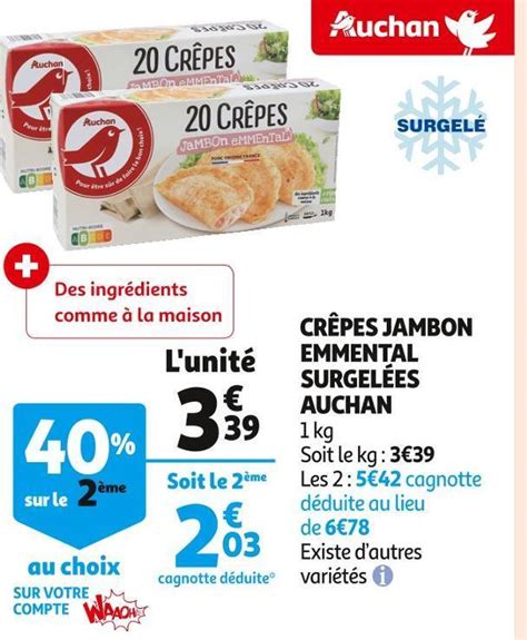 Promo Auchan Cr Pes Jambon Emmental Surgel Es Chez Auchan Supermarch