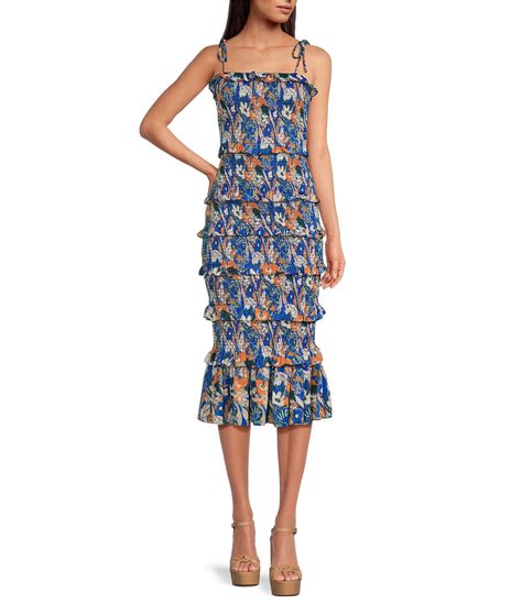 Gianni Bini Valentina Floral Print Smocked Square Neck Midi Dress Dillard S