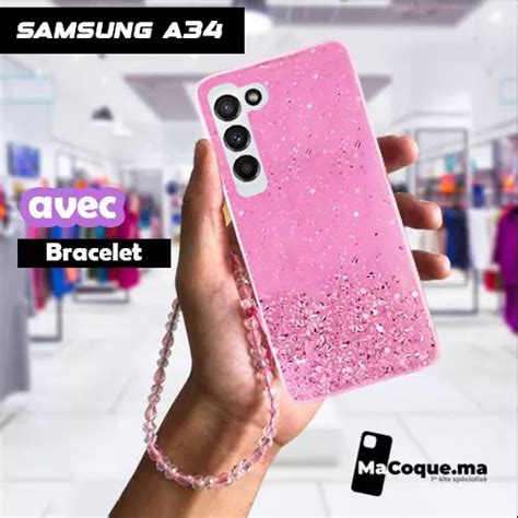 Pochette Samsung A34 5G Scintillante Brillante Rose Macoque Ma