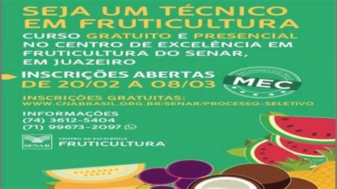 Inscri Es Para Curso T Cnico Em Fruticultura Do Senar Terminam Hoje