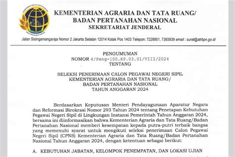 Kementerian ATR/BPN Buka 1.336 Formasi CPNS 2024, Simak Rinciannya