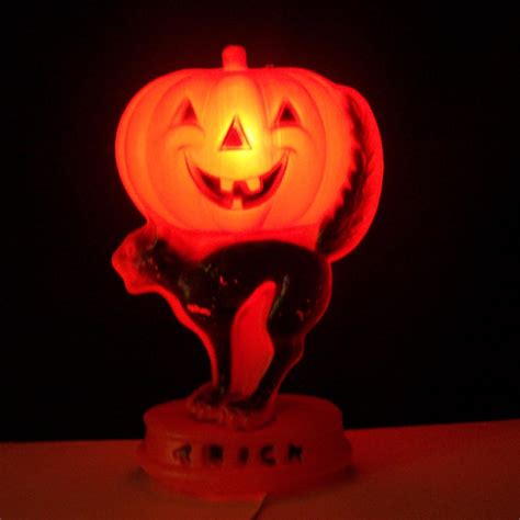 Vintage Halloween Light Up Blow Mold Jack O Lantern Pumpkin And Black