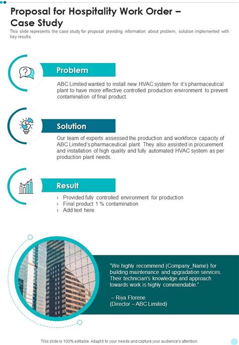 Proposal For Hospitality Work Order Case Study One Pager Sample Example