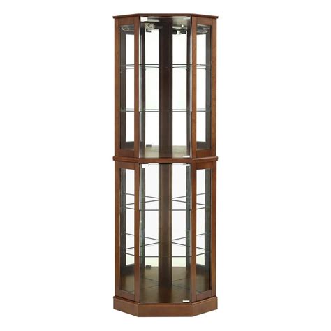 Walnut 26 In Width Display Cabinet Lighted Corner China Cabinet Jhca00014 Walnut The Home Depot