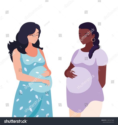 Interracial Couple Of Pregnancy Women Characters Royalty Free Stock Vector 1387027589