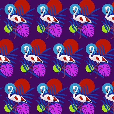 Premium Vector Pattern With Flamingos Palm Leaves Monstera