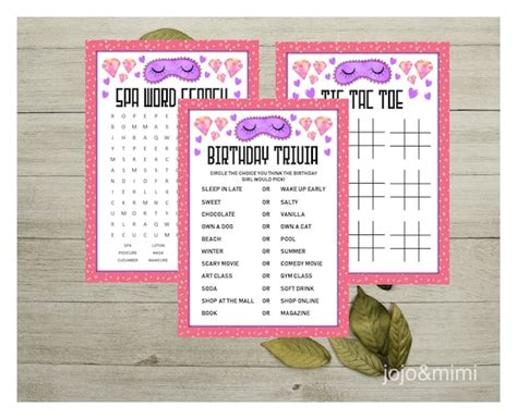 SPA Birthday Games Girls Birthday Games Printable Party Games | Etsy