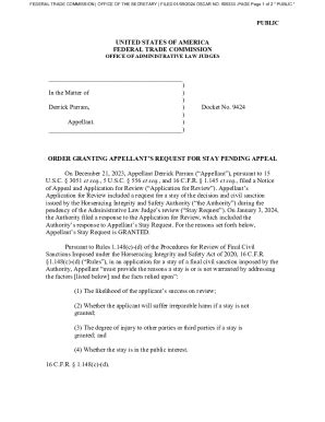 Fillable Online Order Granting Appellant S Request For Stay Pending