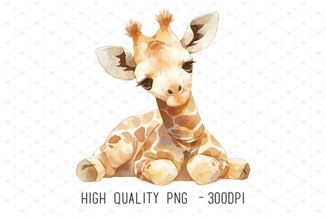 Adorable Baby Giraffe Watercolor Clipart Graphic By Artcursor