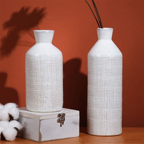 TERESA S COLLECTIONS Ceramic White Vases For Home Decor Distressed