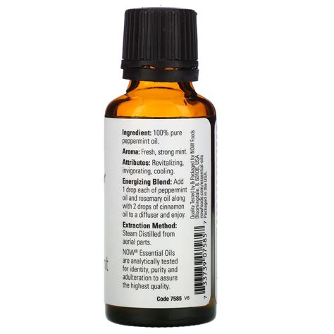 NOW Foods Essential Oils Peppermint 1 Fl Oz 30 Ml