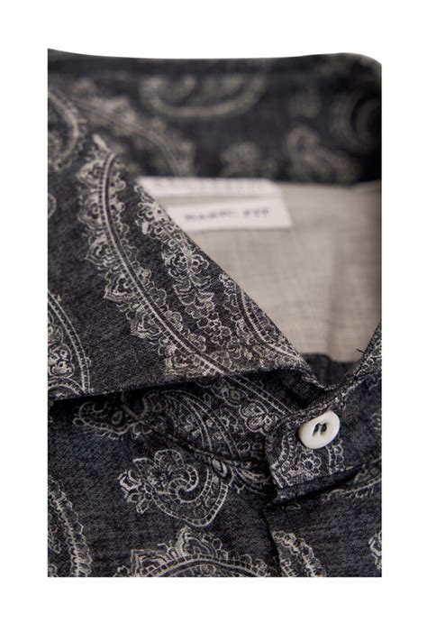 Brunello Cucinelli Dark Gray Paisley Print Cotton Sport Shirt