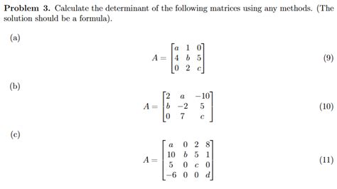 Solved Problem 3. ﻿Calculate the determinant of the | Chegg.com