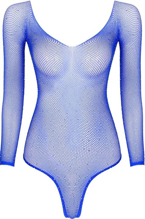 Zaldita Womens Sexy Sparkle Rhinestone Teddy Lingerie Fishnet Long