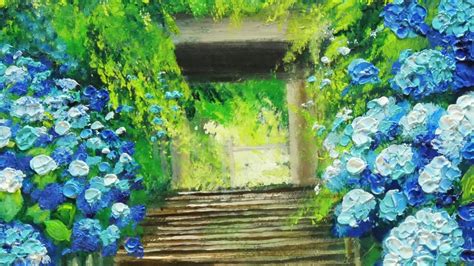 紫陽花の咲く参道 油彩画 芸術 油絵 絵 アート oilpainting oil painter Paintingsea