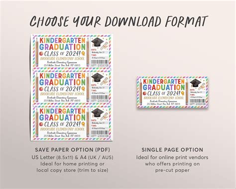 Kindergarten Graduation Ceremony Ticket Editable Template, Class Grad – Puff Paper Co