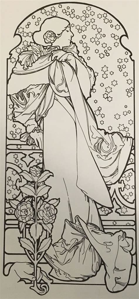 Alphonse Mucha Colouring Page Dover Publications Free Coloring Adult