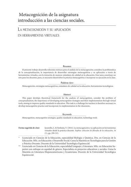 Metacognición de la asignatura introducción a las ciencias sociales