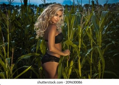 Sexy Blonde Woman Posing Green Field Stock Photo 217923679 Shutterstock