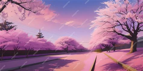 Premium Photo | Anime Cherry Blossom Forest Scenic Japanese Pink Sakura Trees Mount Fuji lake ...