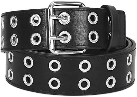 SANSTHS Double Grommet PU Leather Belt For Women Men Punk Rock Metal