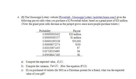 Solved 4. (2) The Mississippi Lottery website [Powerball - | Chegg.com