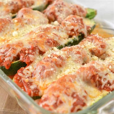 Meatball Zucchini Boats Cheekykitchen