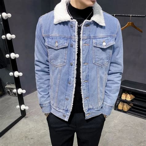 Men Winter Denim Jackets Light Blue Jean Jackets New Male Thick Warm