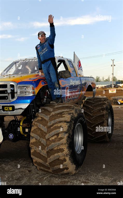 Monster Truck Bigfoot driver Dan Runte waves to fans at 4x4 Off-Road Jamboree Monster Truck Show ...