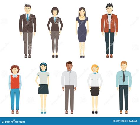 Set Of Young Men And Women Wearing Office Clothes Stock Vector - Image ...