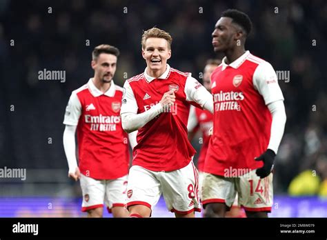 Arsenals Martin Odegaard Centre And Eddie Nketiah Right Celebrate