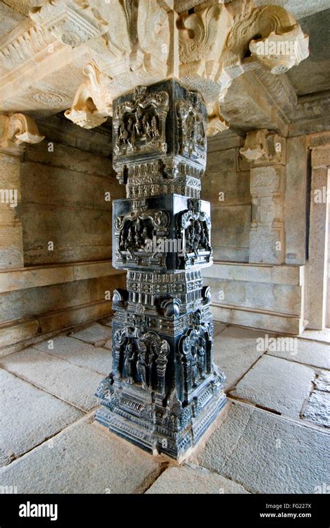 Carved Decorative Pillar In Hazara Rama Temple At Hampi Karnataka