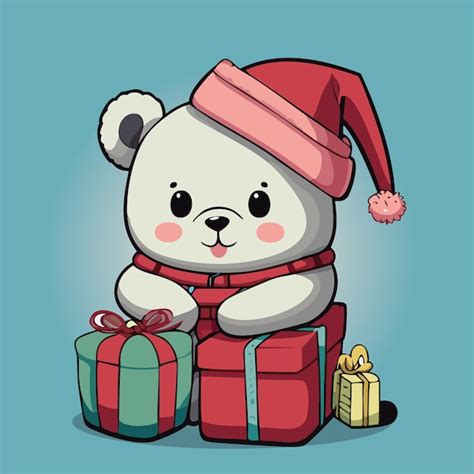 Urso Polar De Natal Kawaii Presentes Vetor Premium