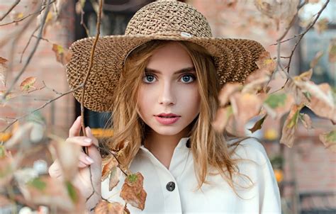 Wallpaper Autumn Look Leaves Branches Pose Model Portrait Hat