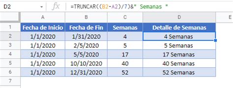 N Mero De Semanas Entre Fechas En Excel Y Google Sheets Automate Excel