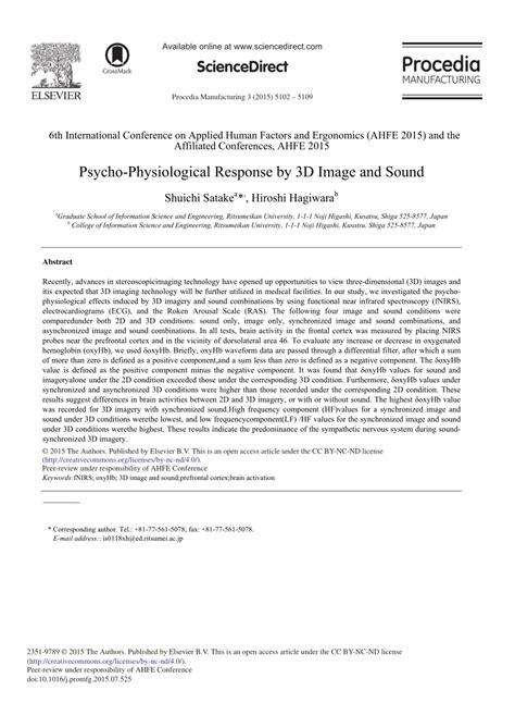 PDF Psycho Physiological Response By 3D Image And Sound