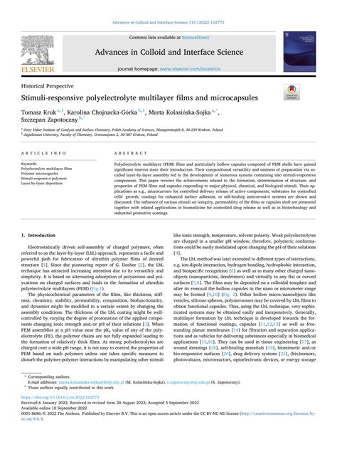 PDF Stimuli Responsive Polyelectrolyte Multilayer Films And Microcapsules