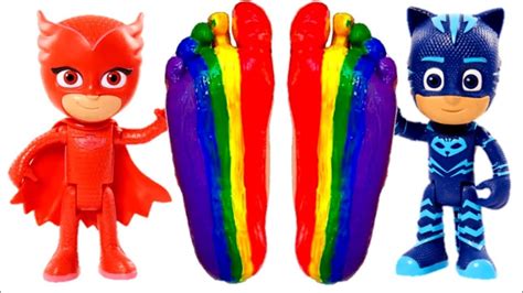 Learn Colors With Pj Masks Toys And Feet Painting Pj Masks And Colorful Feet Youtube