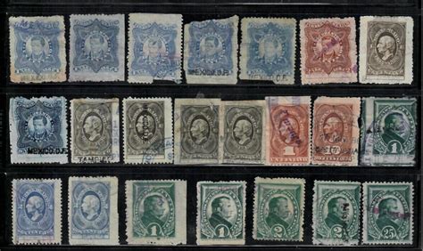 Mexico Revenue Small Collection Documentos 14 22 Stamps Dif Cancel