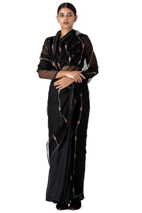 Black Organza Silk Embroidered Saree By Raw Mango At Pernias Pop Up